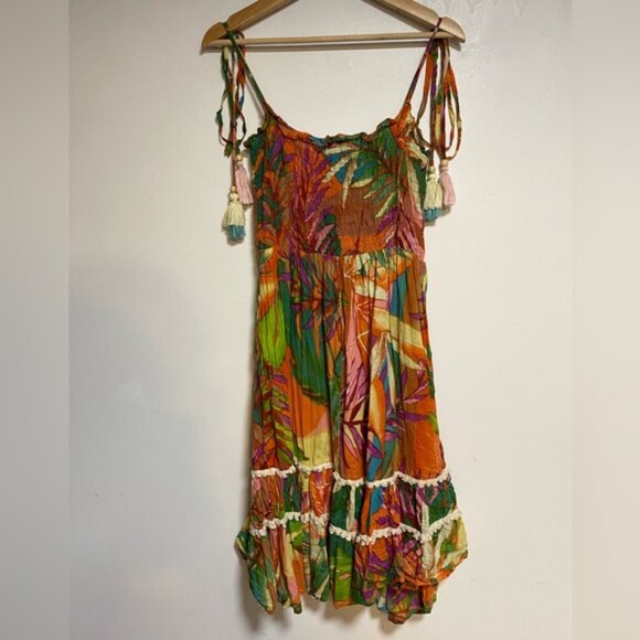 True Destination Boho Tropical Tassel Strap Dress – Size M - Picture 2 of 9